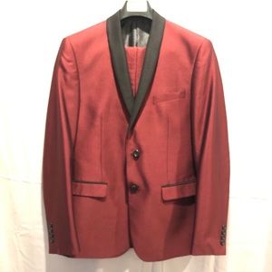 Burgundy Black with black lapel burgundy trousers